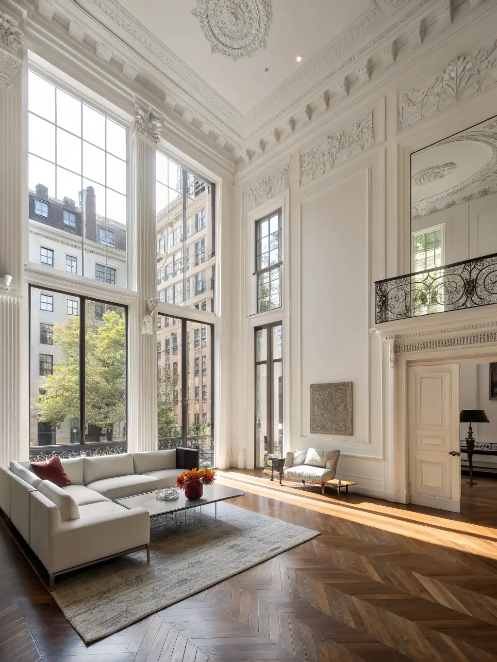 A freshly painted living room with updated flooring and modern lighting, showcasing Better Call Hall's interior renovation services.
